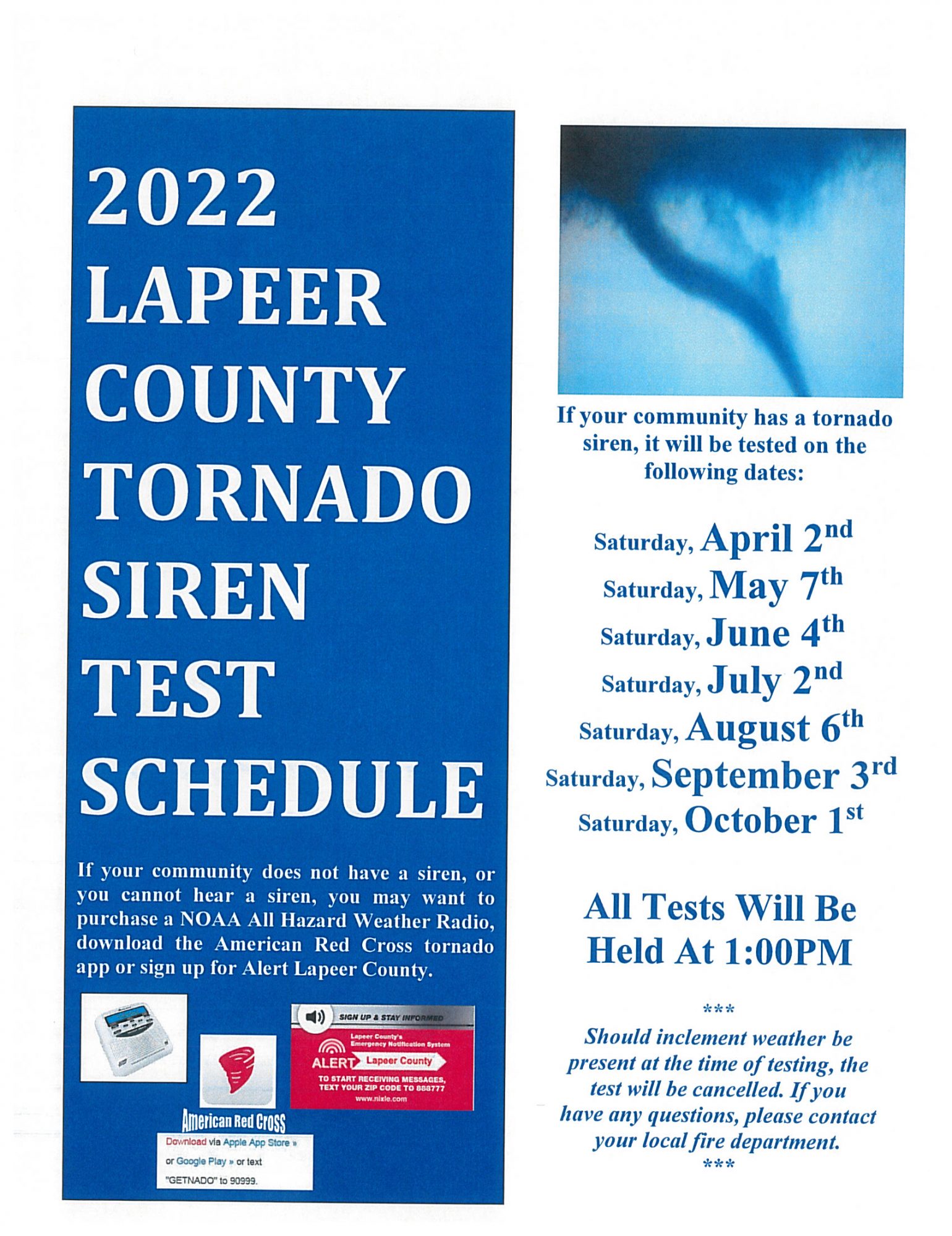 2022 tornado siren test schedule