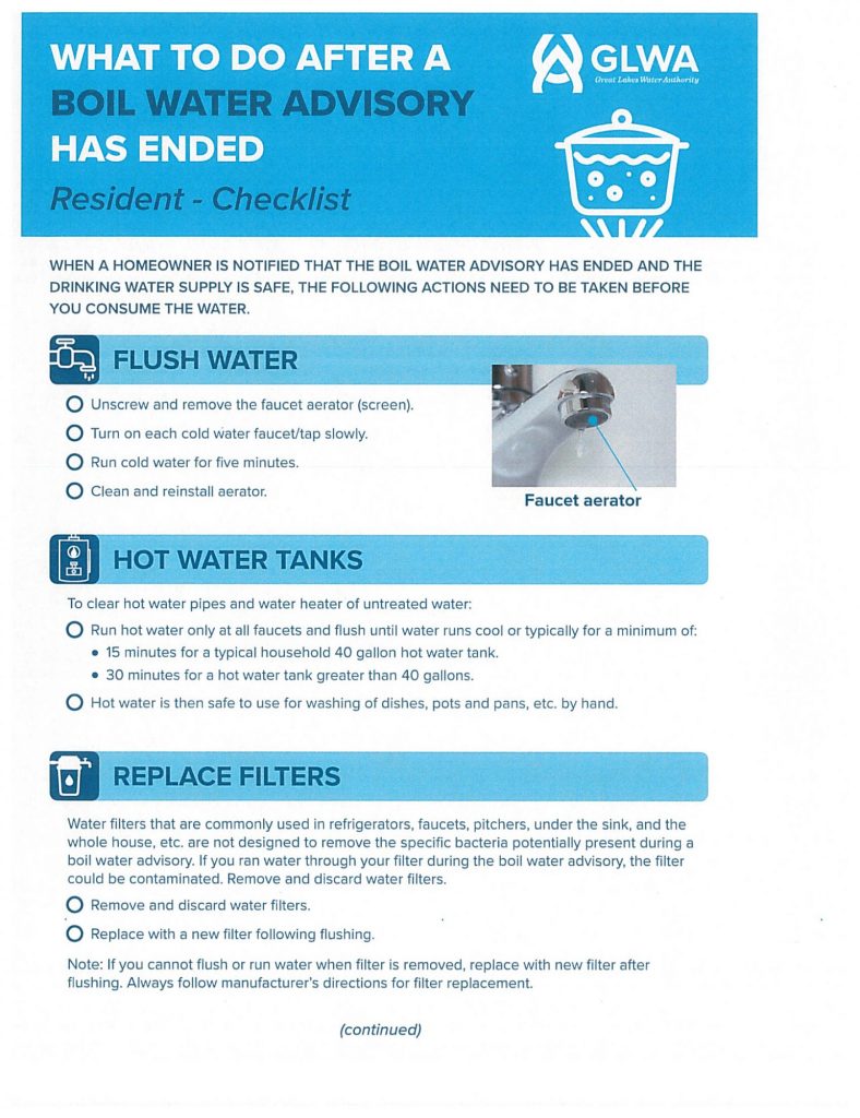 Boil Water Lifted Checklist Imlay City