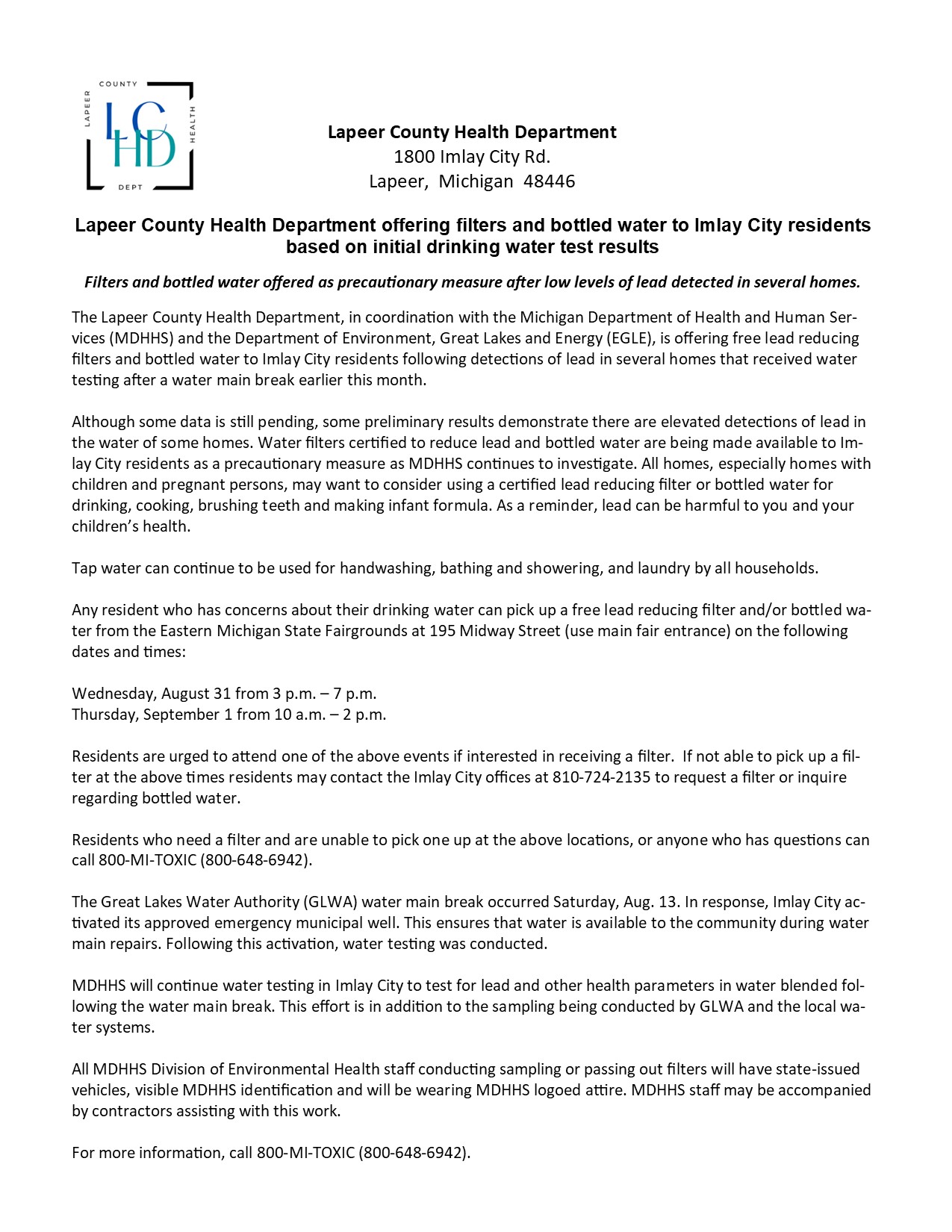 imlay city press release 2022