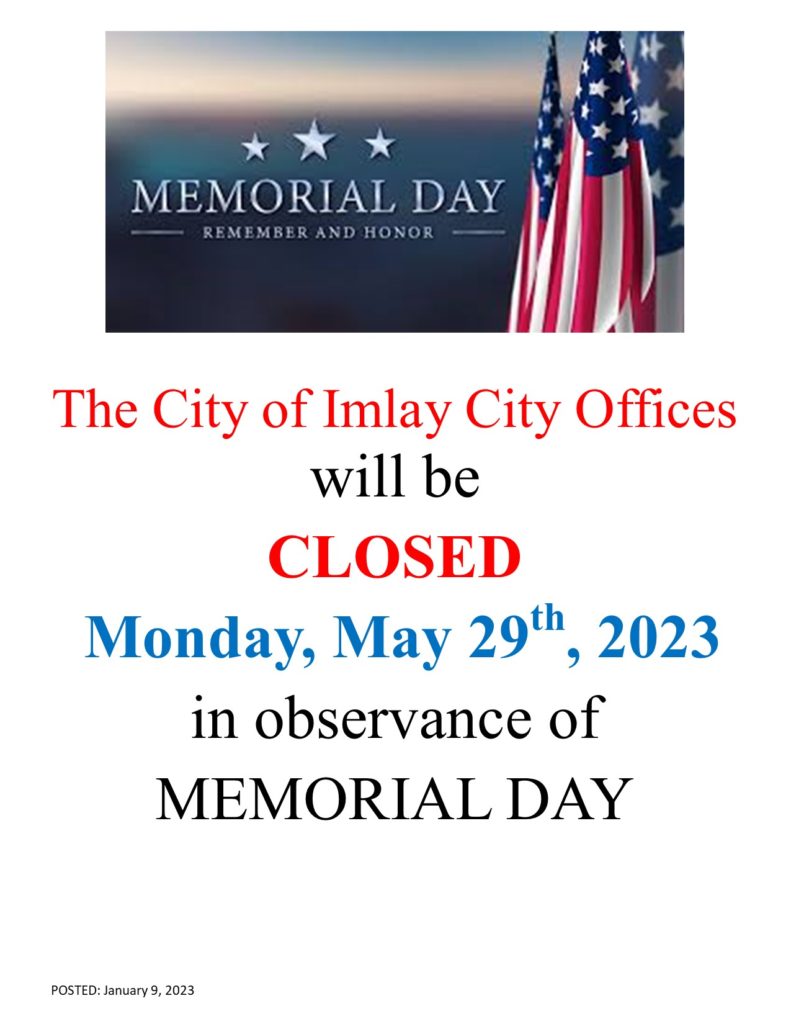 MEMORIAL DAY CLOSED Imlay City