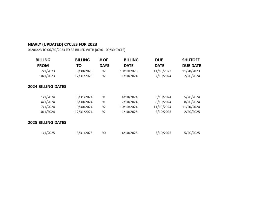 new utlity billing dates