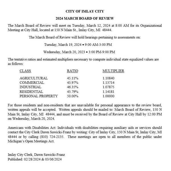 2024 March Board of Review Imlay City