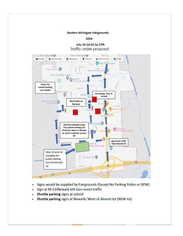 Map of Eastern Michigan Fairgrounds traffic plan 2024.