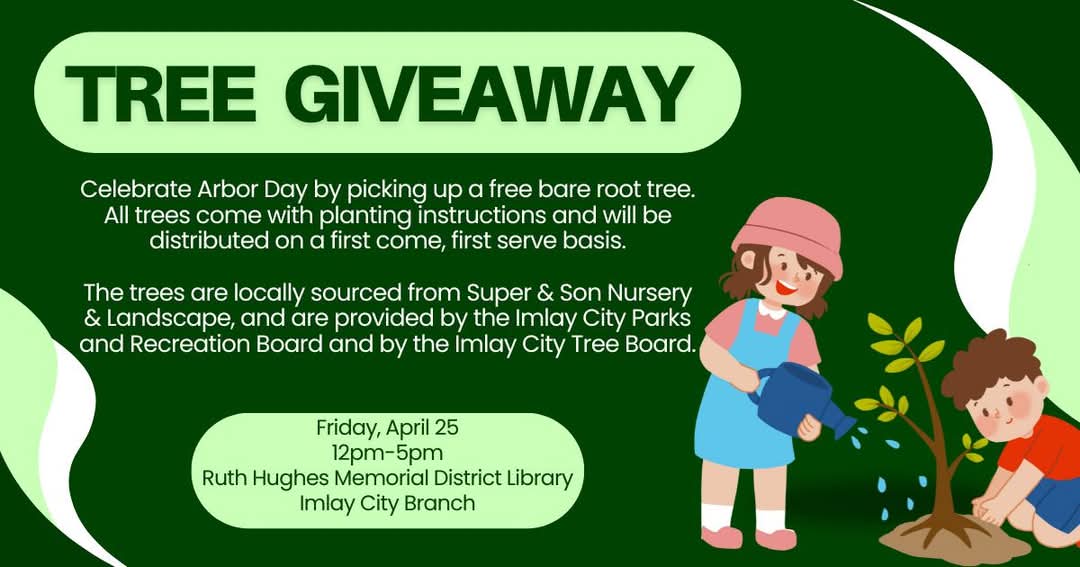 Poster for Arbor Day tree giveaway event.