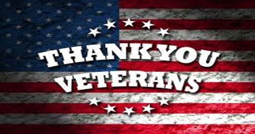 Thank you veterans on American flag background.