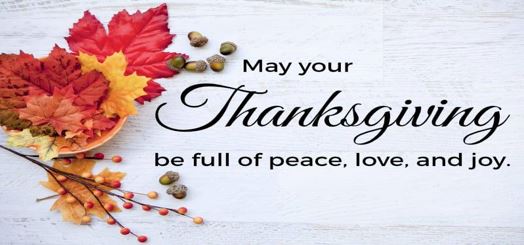 Thanksgiving leaves with peace, love, and joy message.